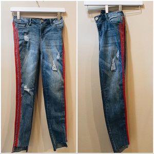 Medium Washed Jeans with Red Stripes on the Side